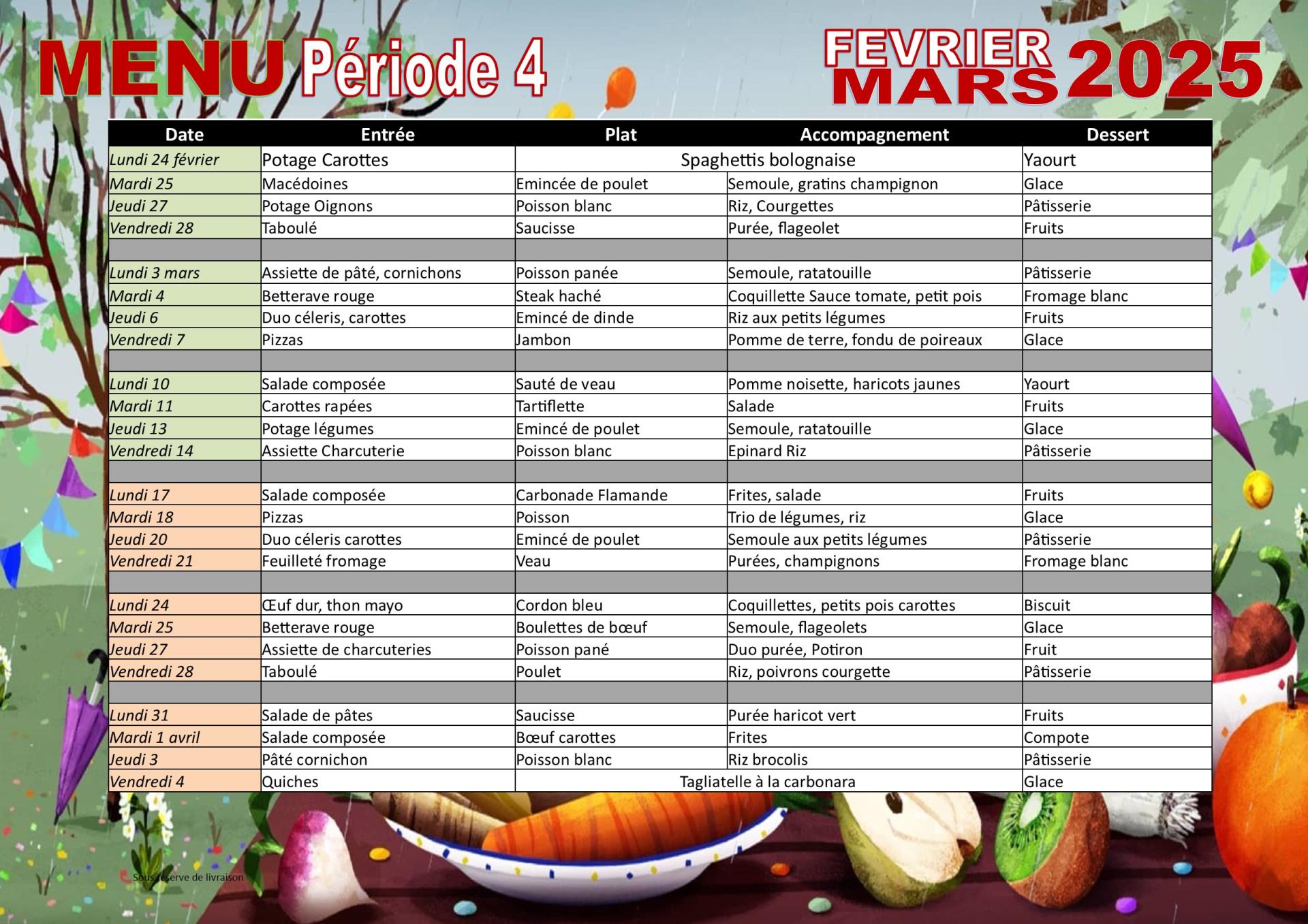 Menu cantine 31